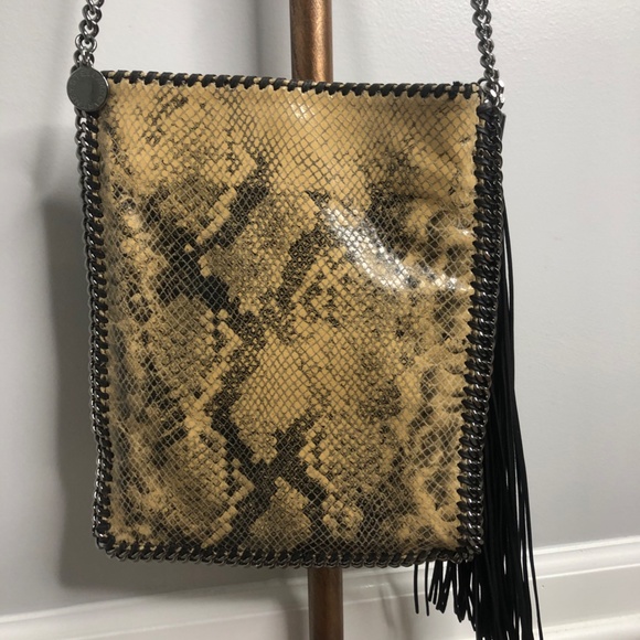 Stella McCartney Embossed Snake Print Flat Crossbody Bag w Tassel Italy - Picture 2 of 9